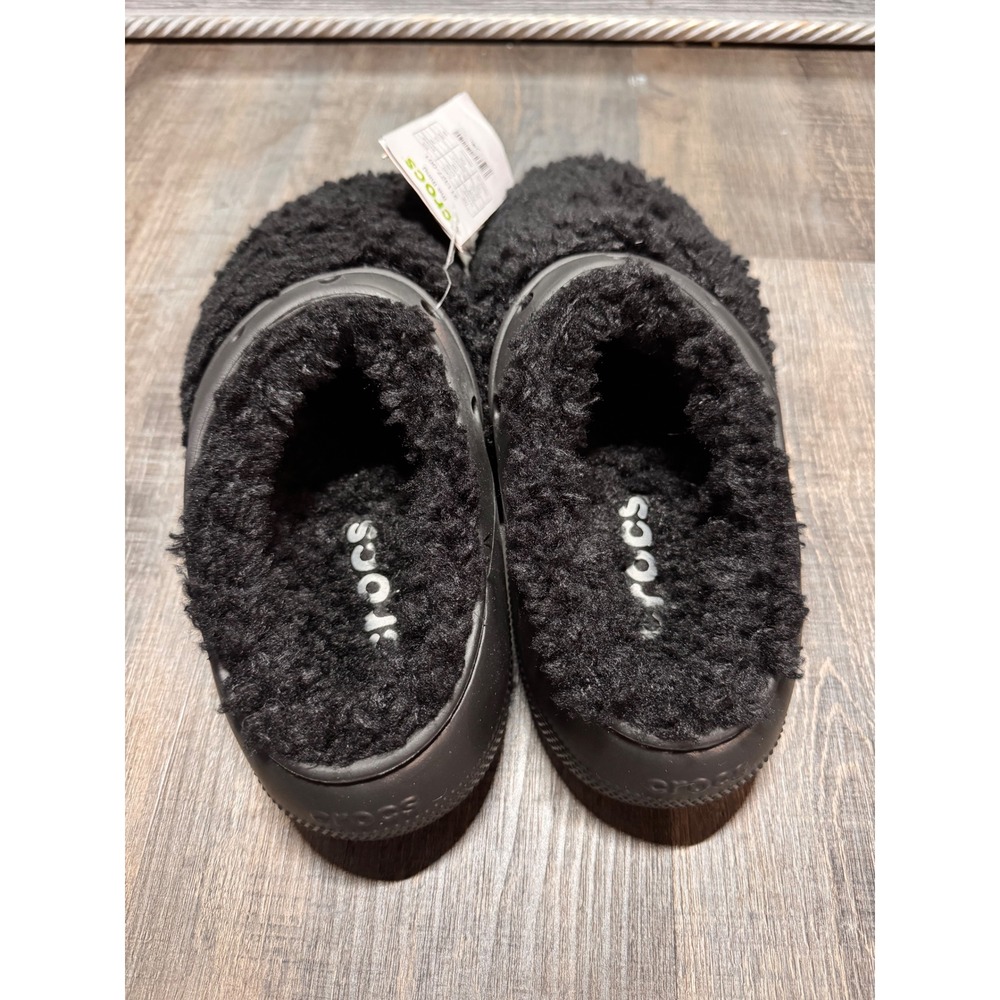 Crocs Classic Fur Sure Clogs Black Faux Fur Slip On Shoes 211327-001 Womens 9 - Picture 4 of 4